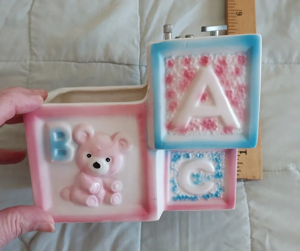 Parma Baby Block with Letters Planter Musical Japan Ceramic VINTAGE GUC